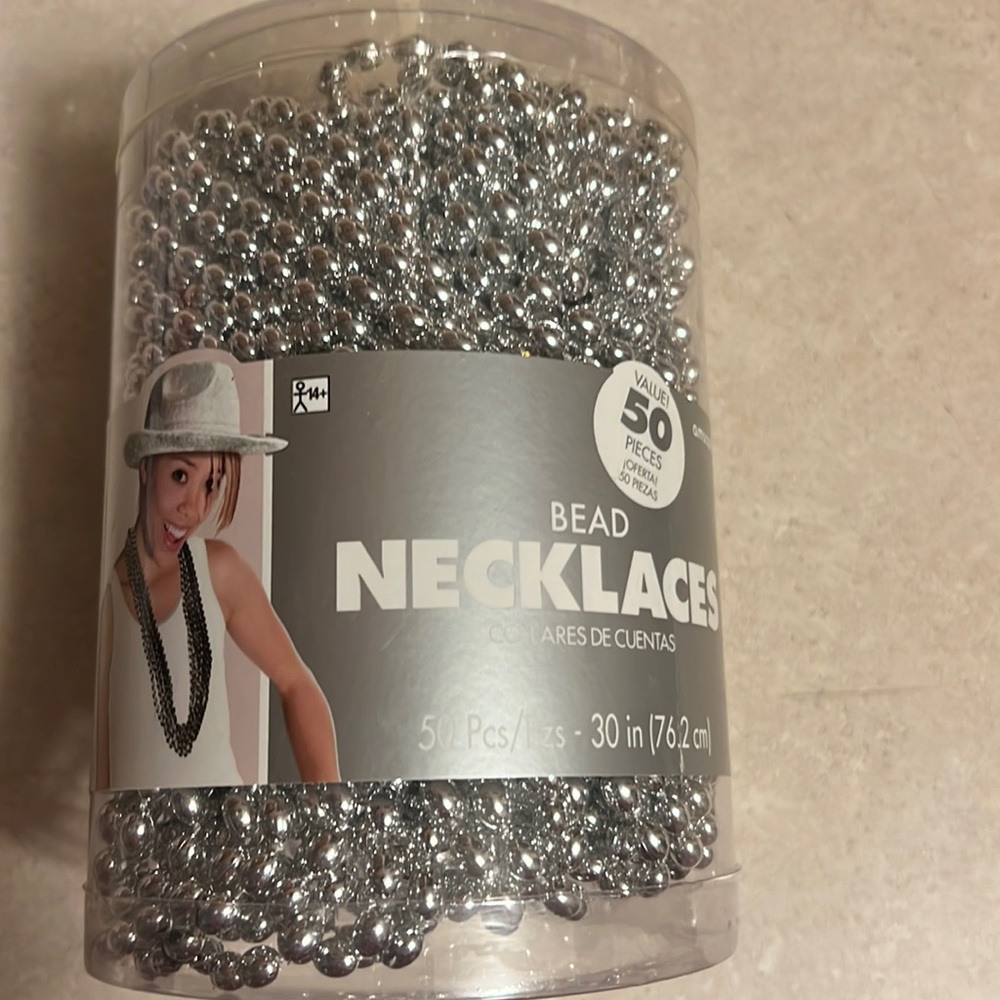 New Metallic silver Oval Bead Party Necklaces, 50 Ct, 30",